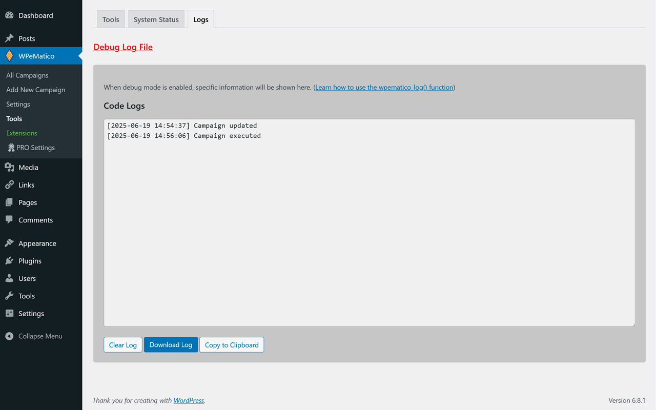 How to use WPeMatico Log - wpematico logs